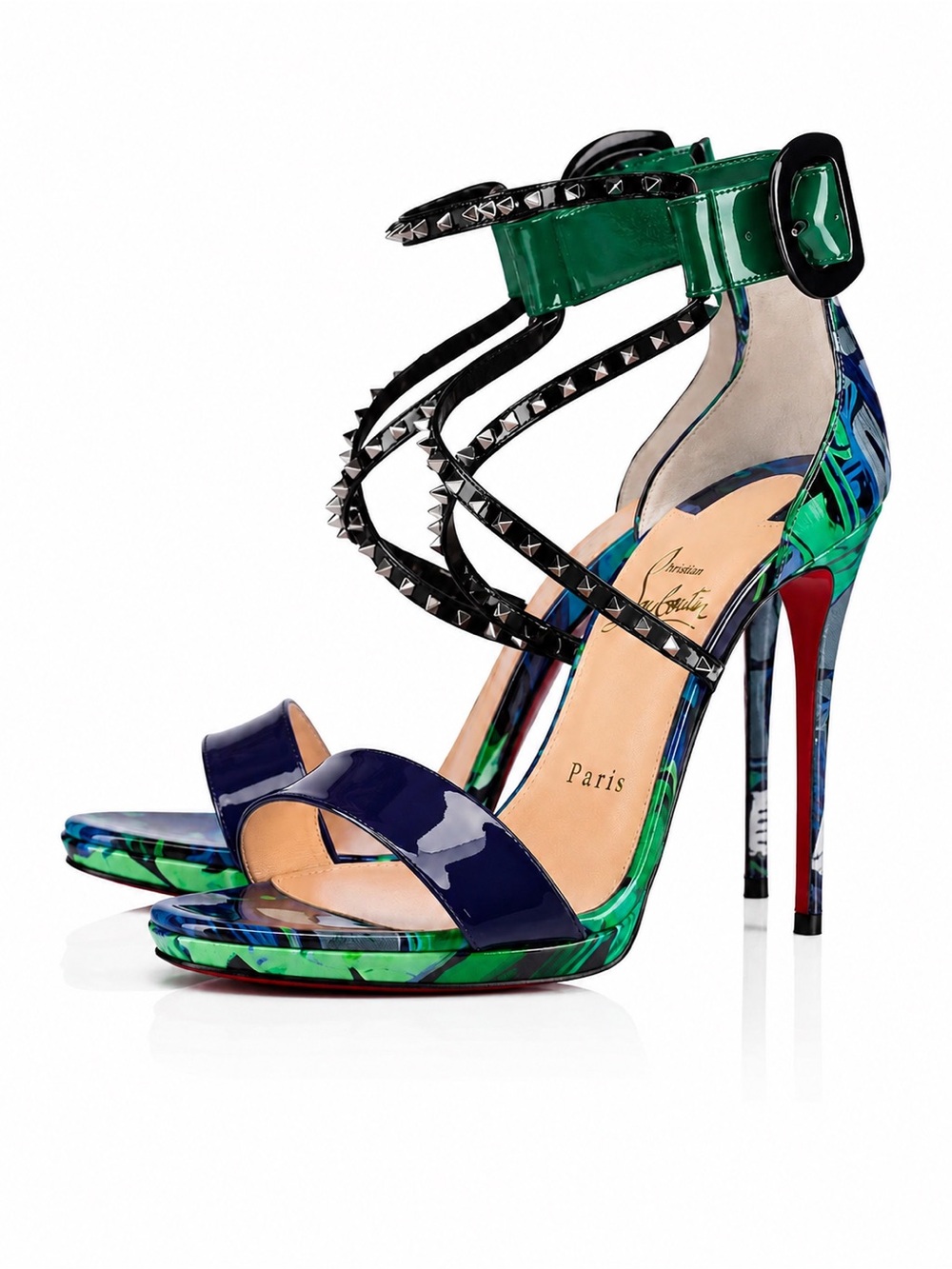 Christian Louboutin | Choca Lux Patent Leather Spike Ankle Strap Stiletto Rare